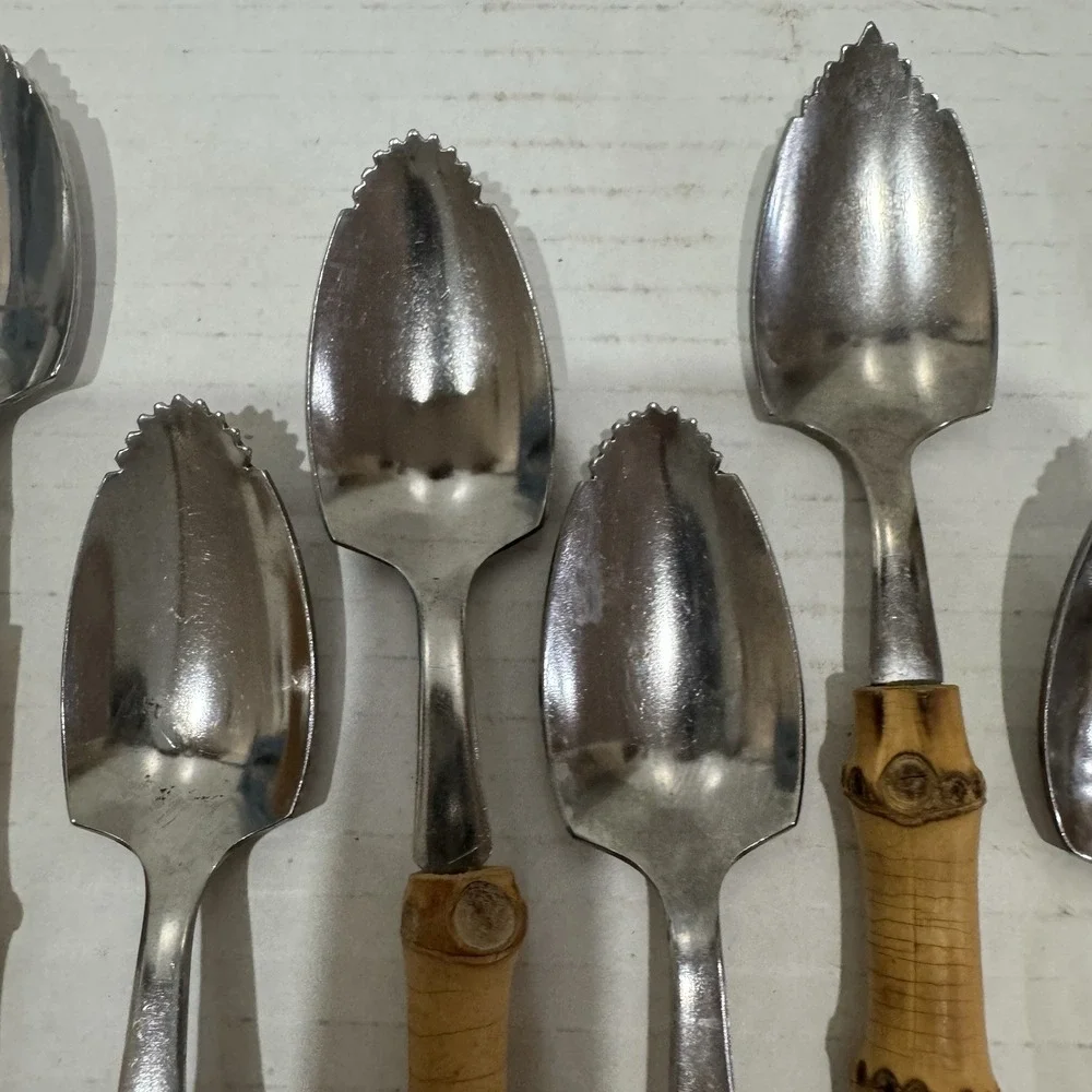 9 Natural Bamboo Handle Stainless Fruit /Grapefruit Spoons 6